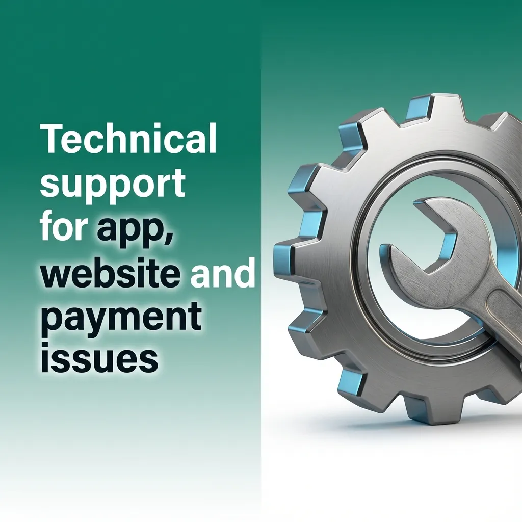 Illustration of technical support team troubleshooting app, website, game, and payment issues via live chat and email