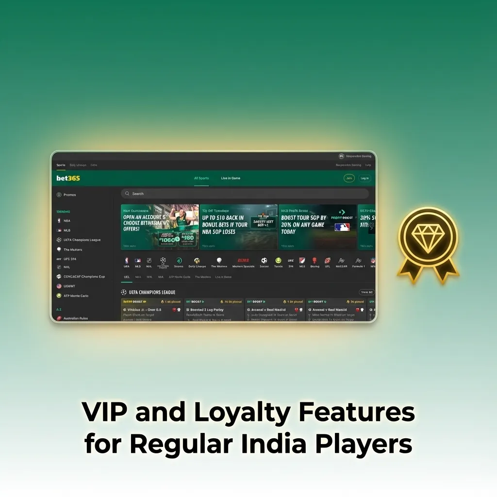 Illustration of Indian Bet365 user viewing personalised VIP offers, invite-only rewards, and priority support on a mobile screen