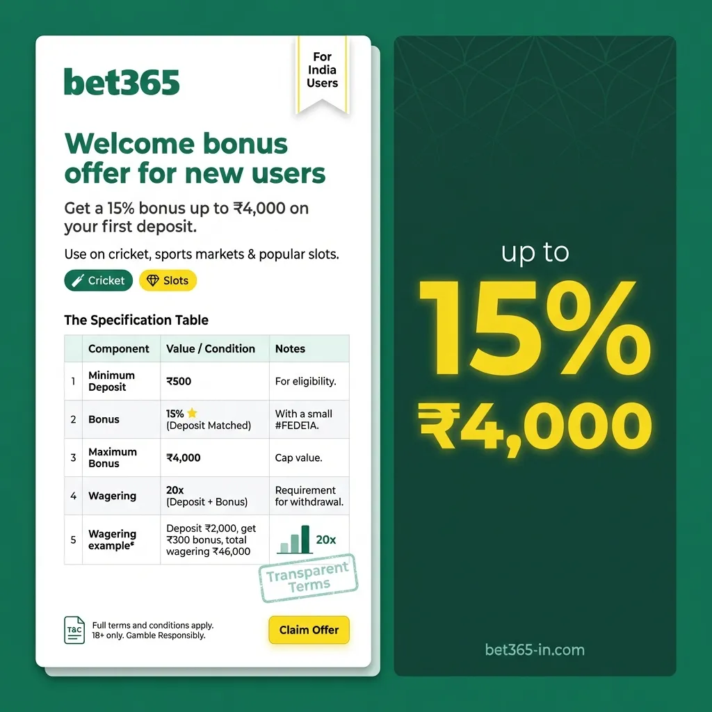 Bet365 India first deposit bonus - use on casino games and sports markets