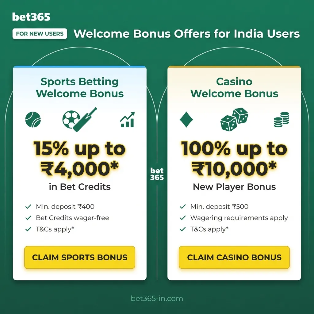 Welcome bonus offers for India users on Bet365 - sports and casino