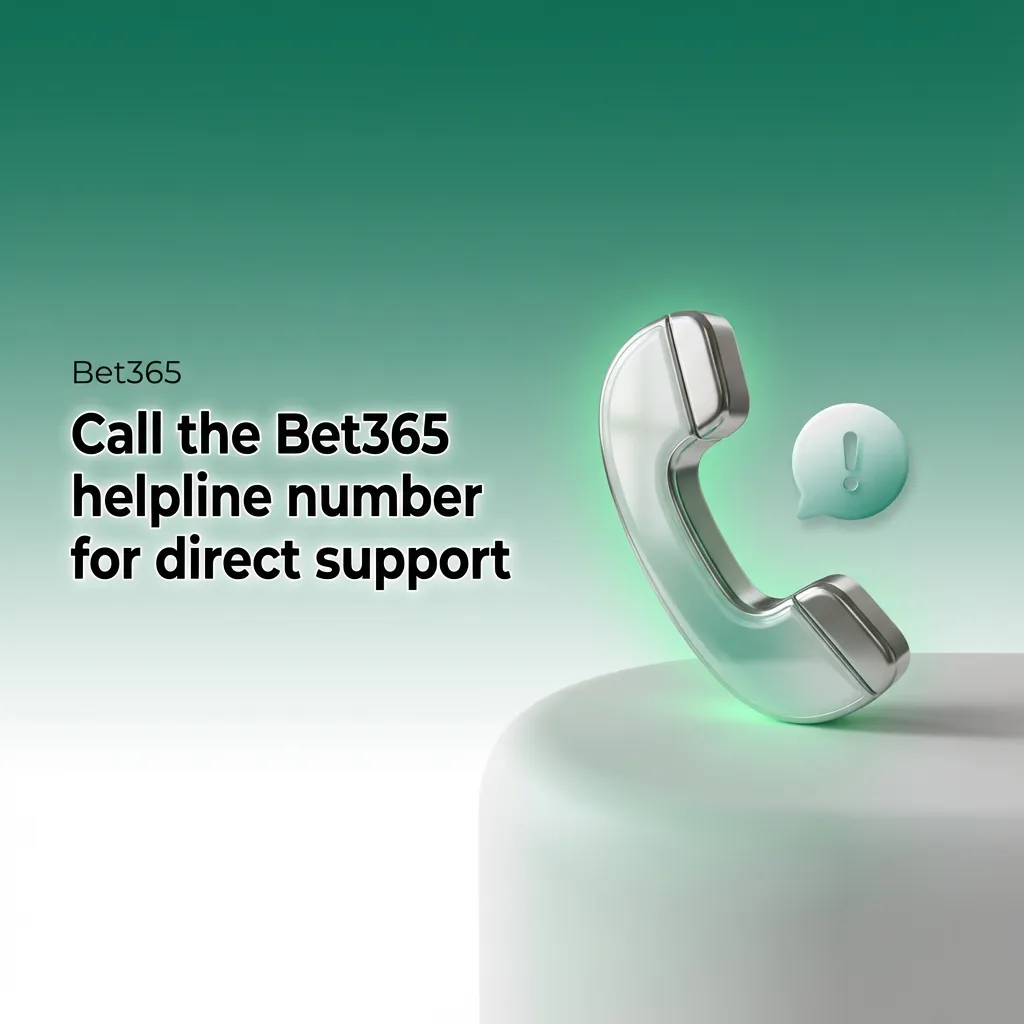 Graphic showing Bet365 helpline number with phone icon and text about 24/7 customer support for urgent betting issues