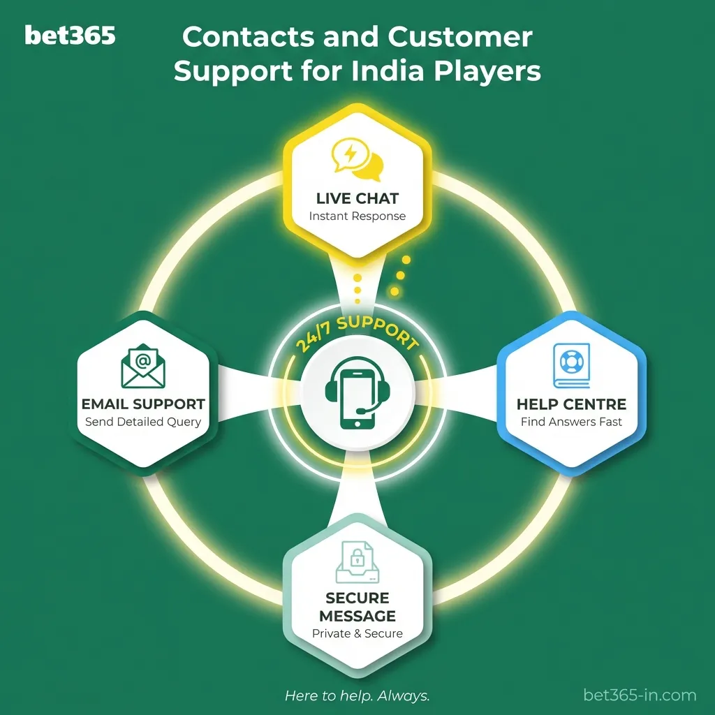 24/7 customer support options available for Bet365 players in India