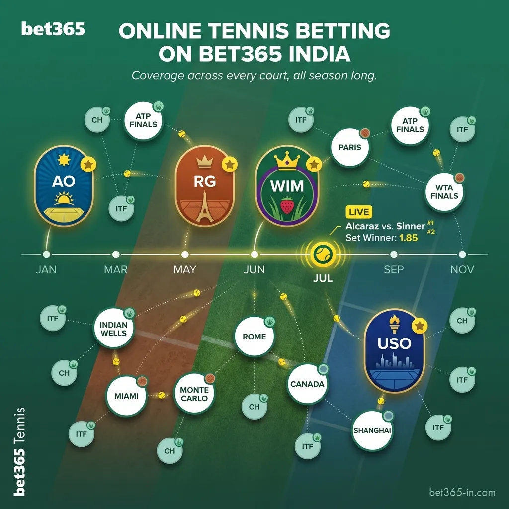 Online tennis betting on Bet365 India - Grand Slams, ATP, and WTA