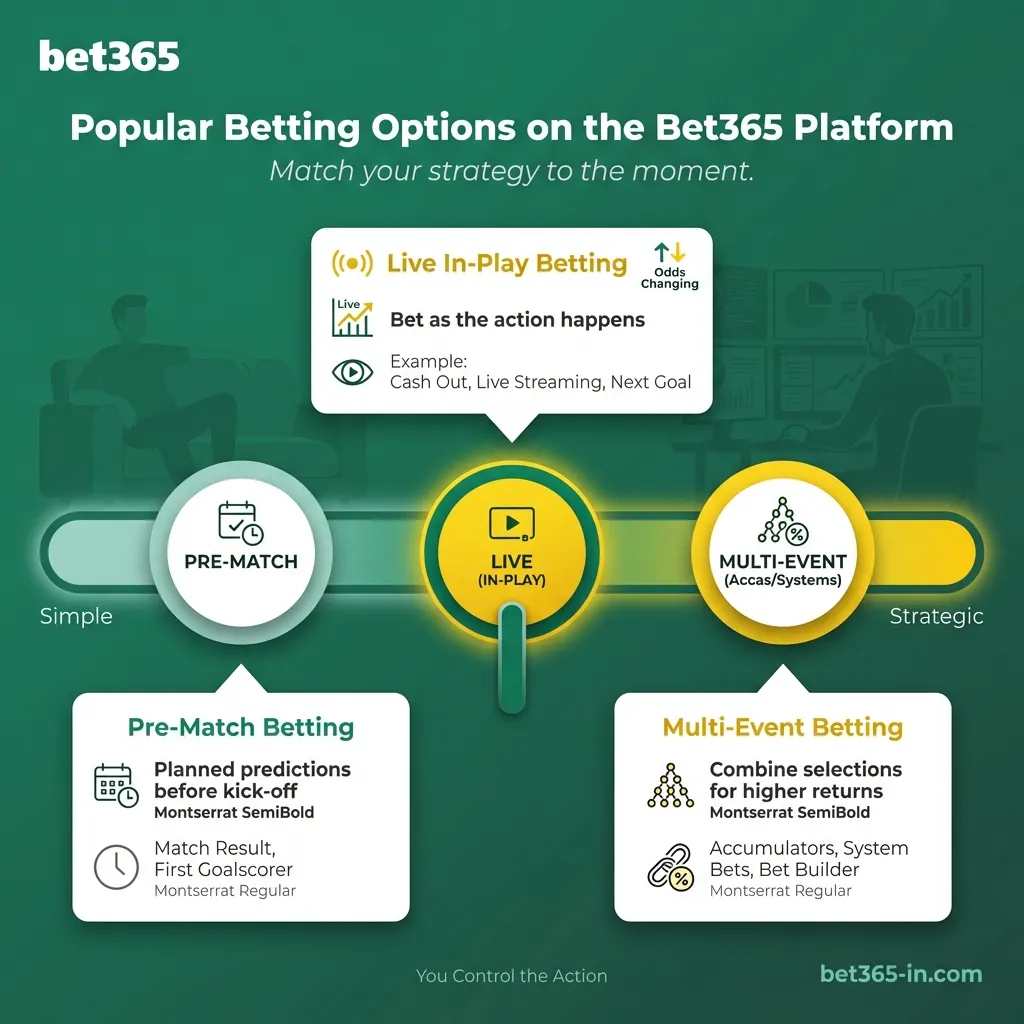 Choose your betting style on Bet365 India from simple to advanced options