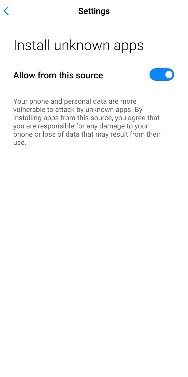 Allow installation from unknown sources in Android settings for Bet365