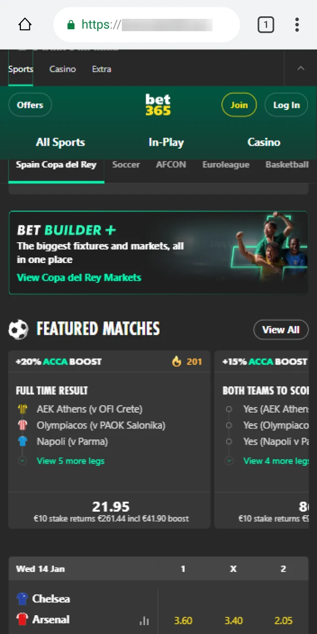 Go from this site to the official Bet365 APK download page