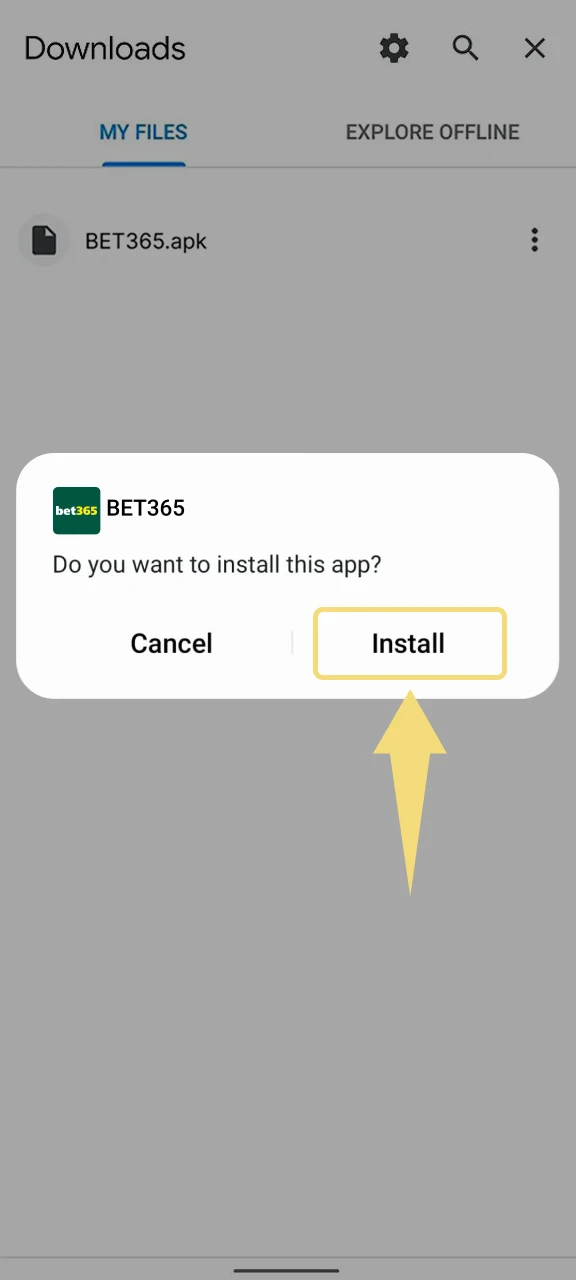 Tap the downloaded Bet365 file and follow the on-screen prompts to start the installation.