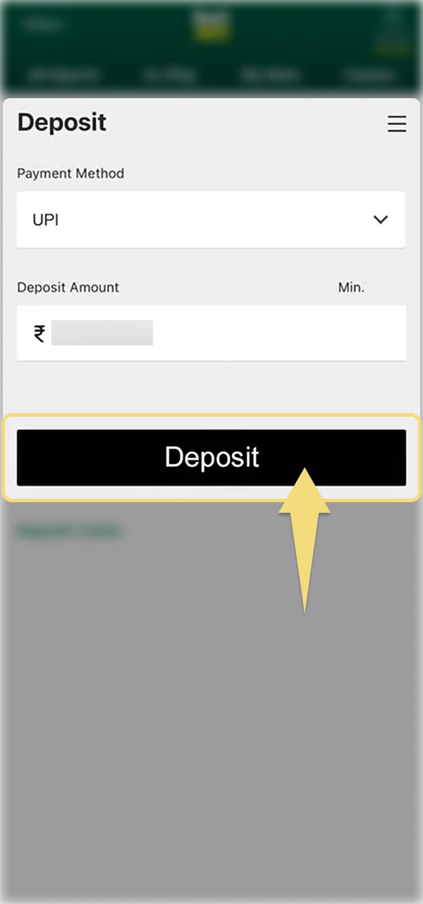 Confirm the transaction through your UPI app to credit your Bet365 balance instantly.