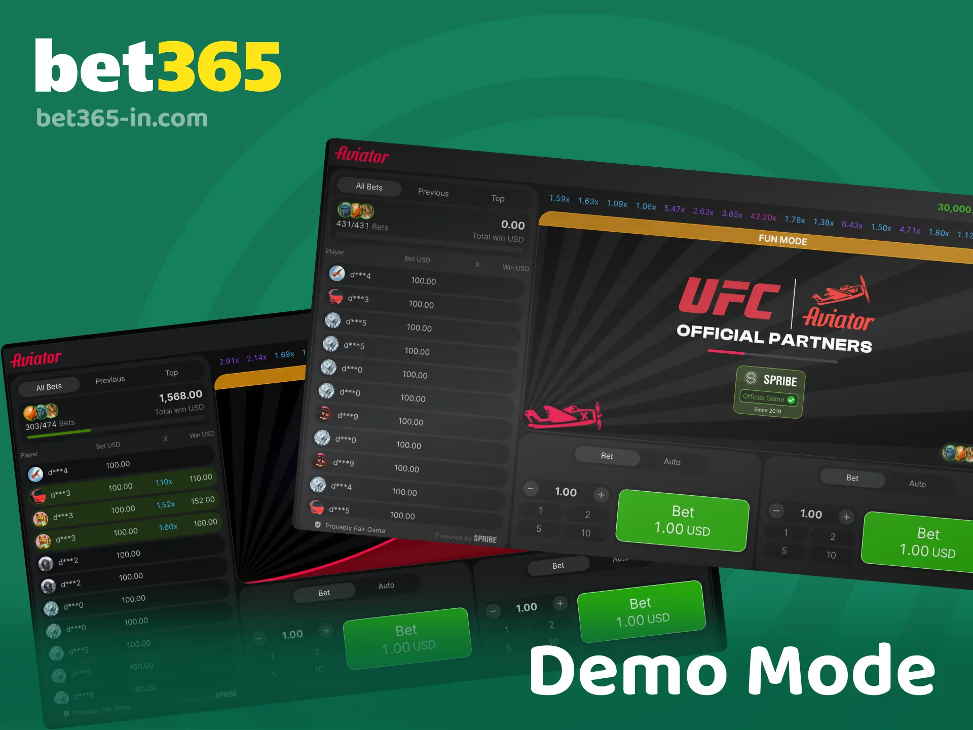Aviator demo mode on Bet365 India to play for free without risking real money.