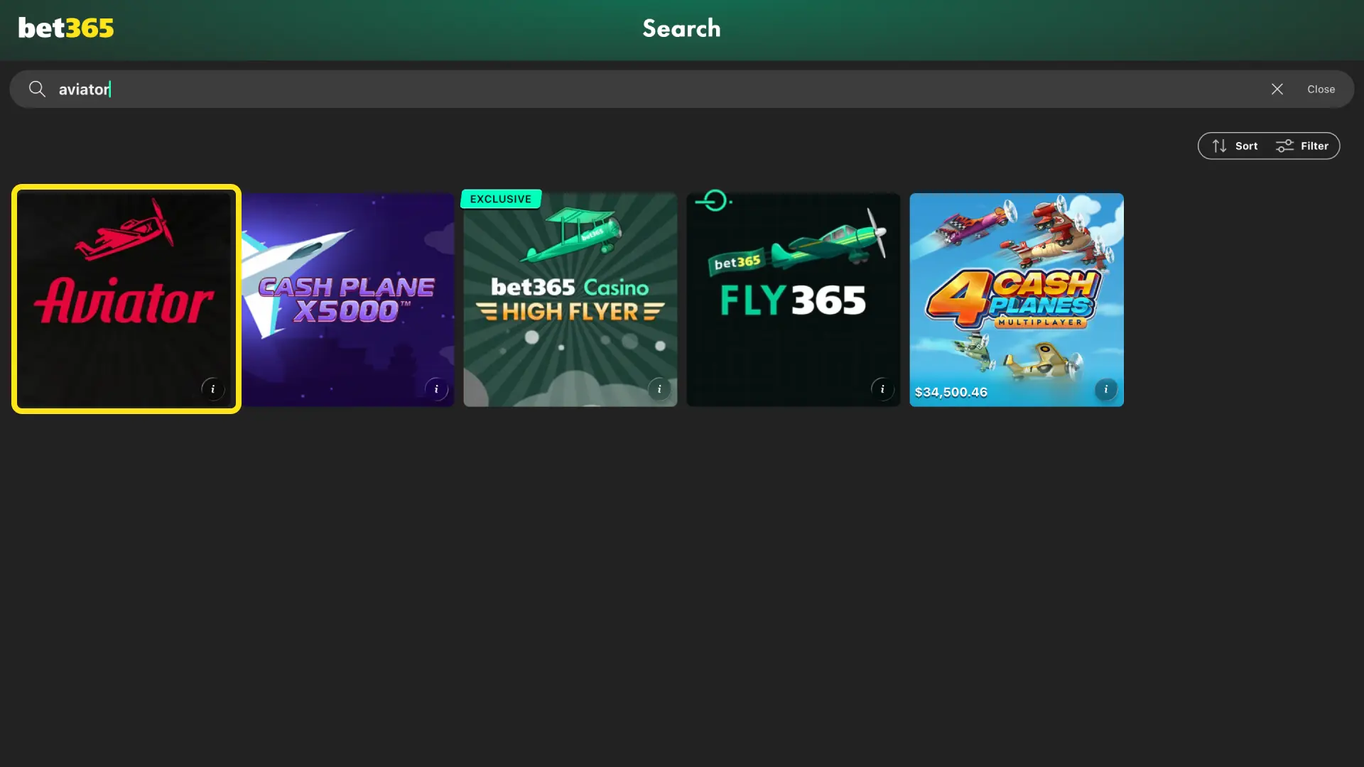 Navigate to Casino tab on Bet365 India and search for Aviator in the game library.