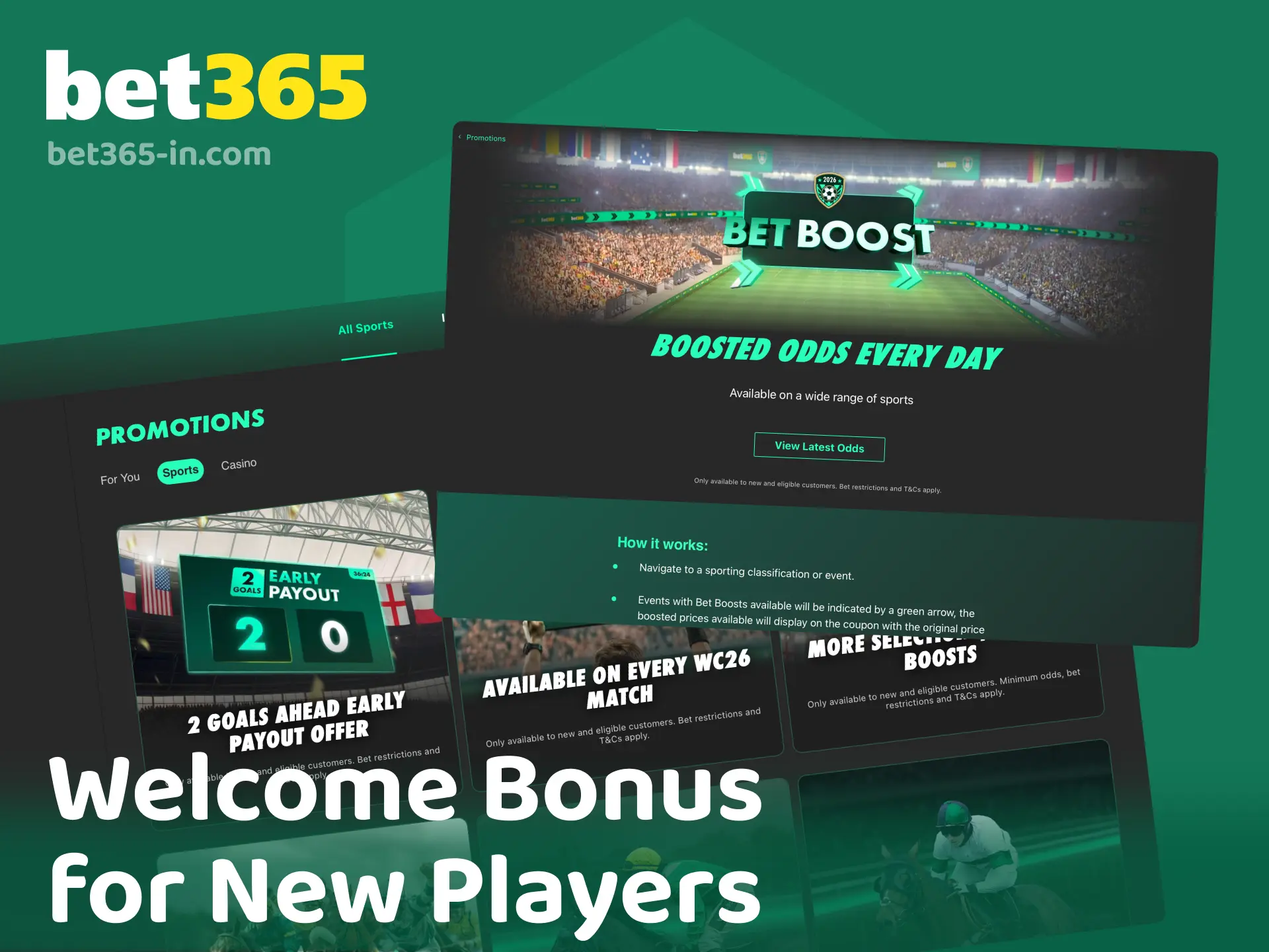 Bet365 welcome bonus for new players in India with 15% match up to ₹4,000 on first deposit.