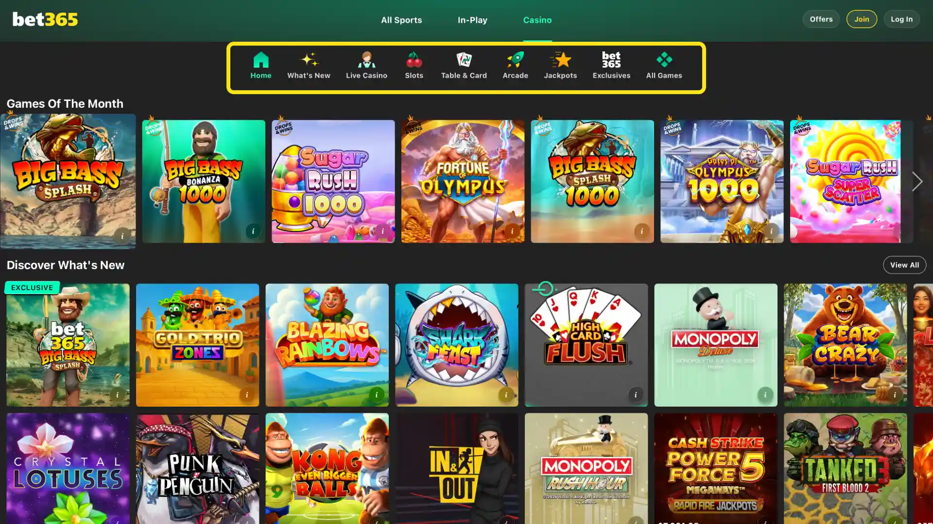 Select any game on Bet365 India to launch in browser or mobile app with demo mode available.