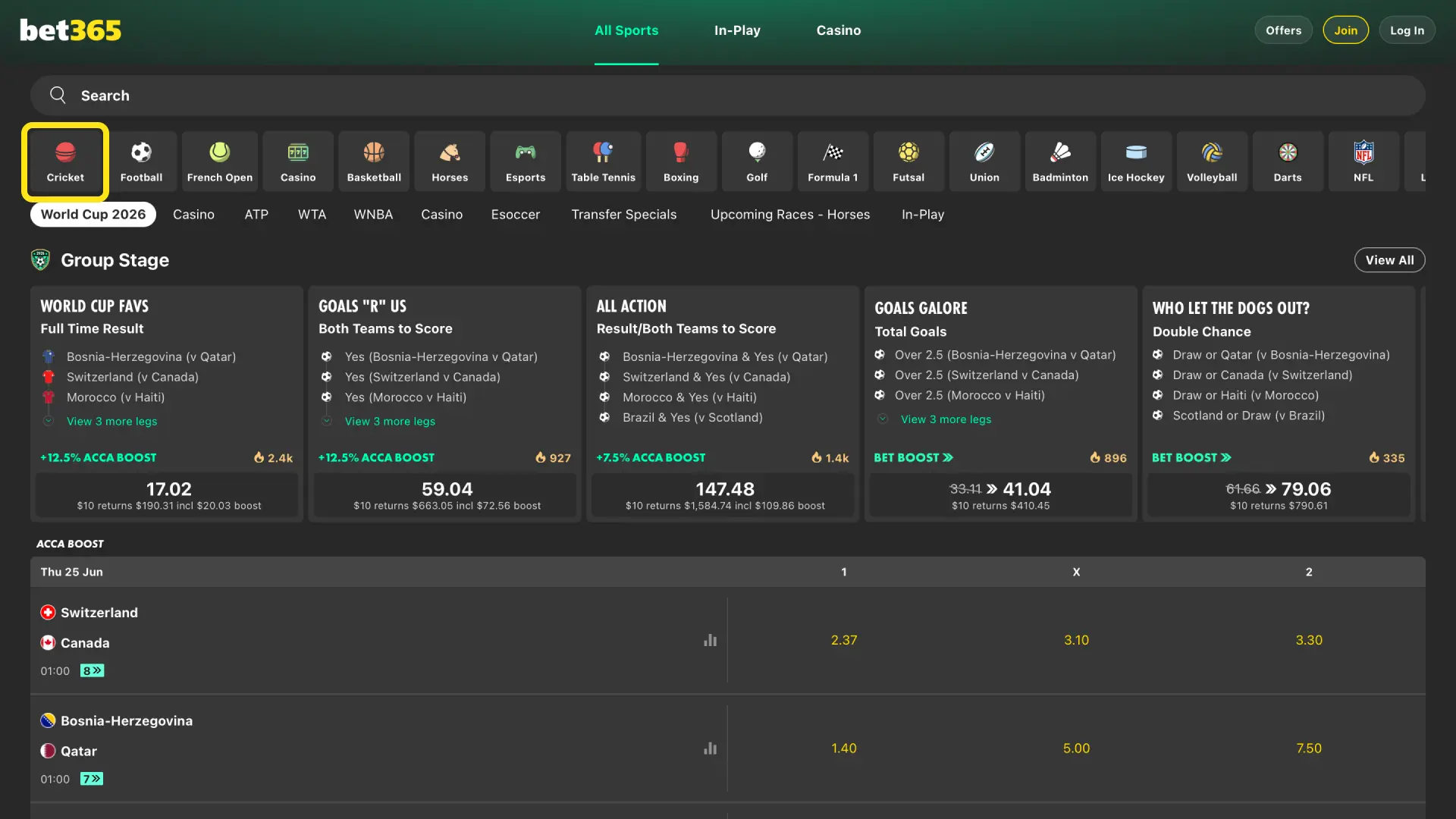 Tap Sports on Bet365 India and select Cricket to find IPL and international matches.