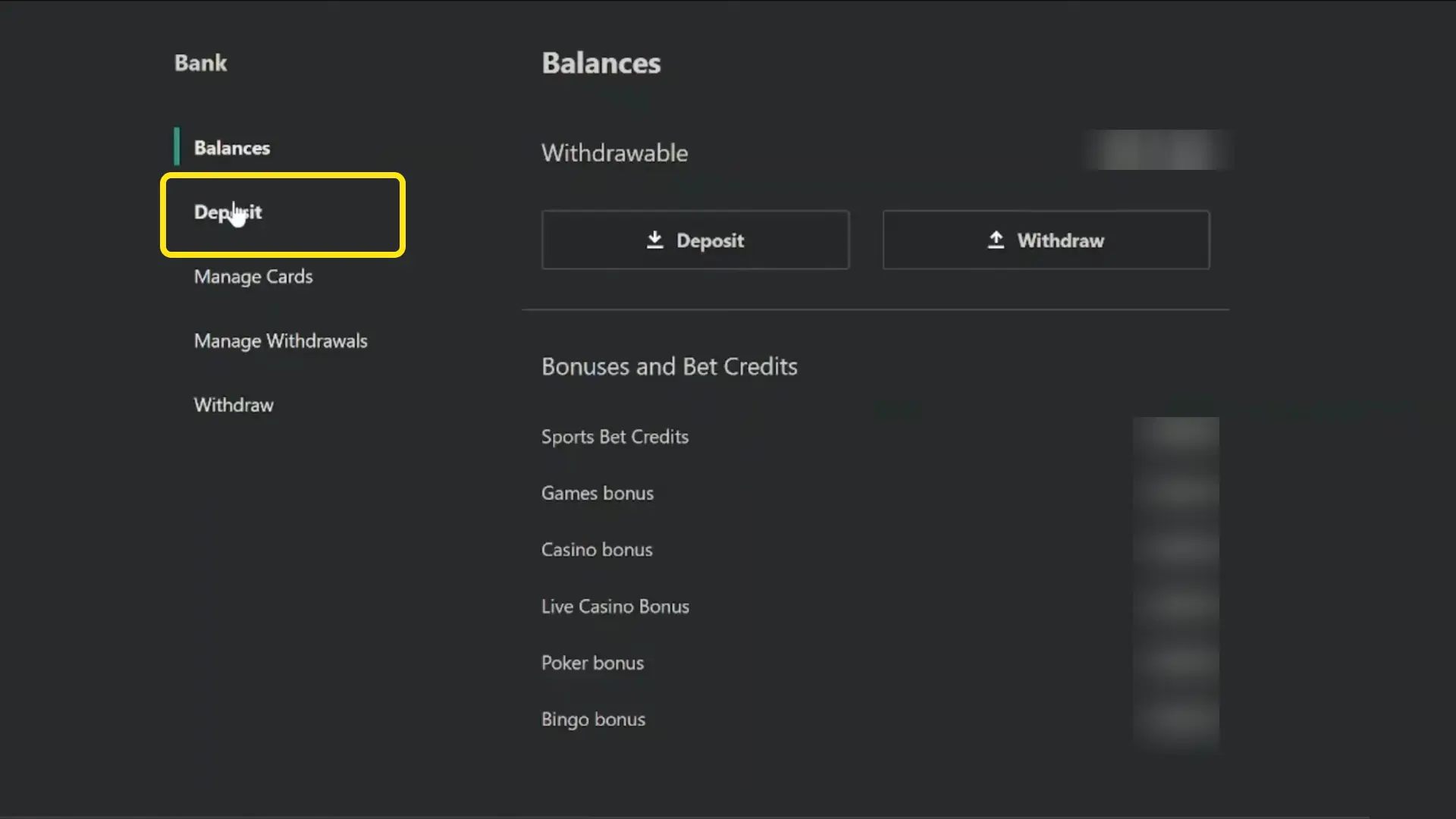 Tap the Deposit button in the top right corner of Bet365 India to open cashier.