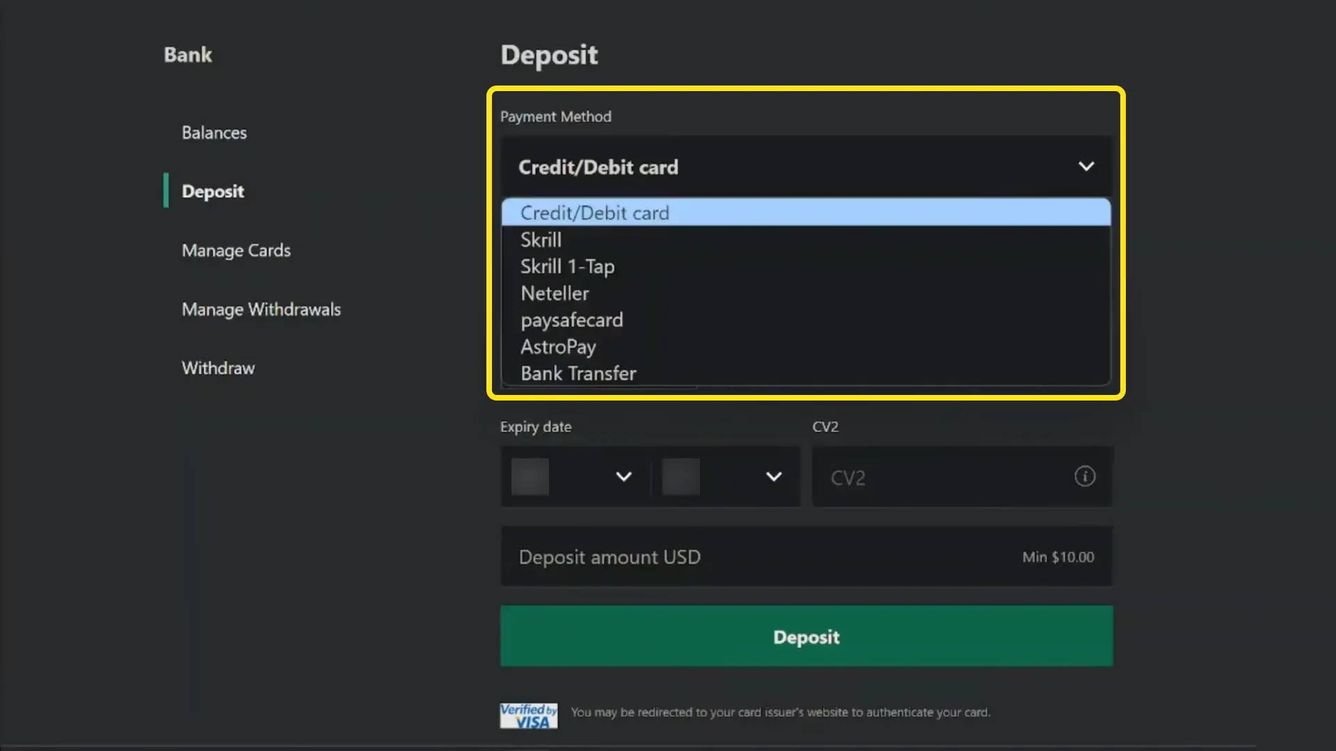 Choose UPI, Paytm, or PhonePe from the Bet365 India deposit methods list.