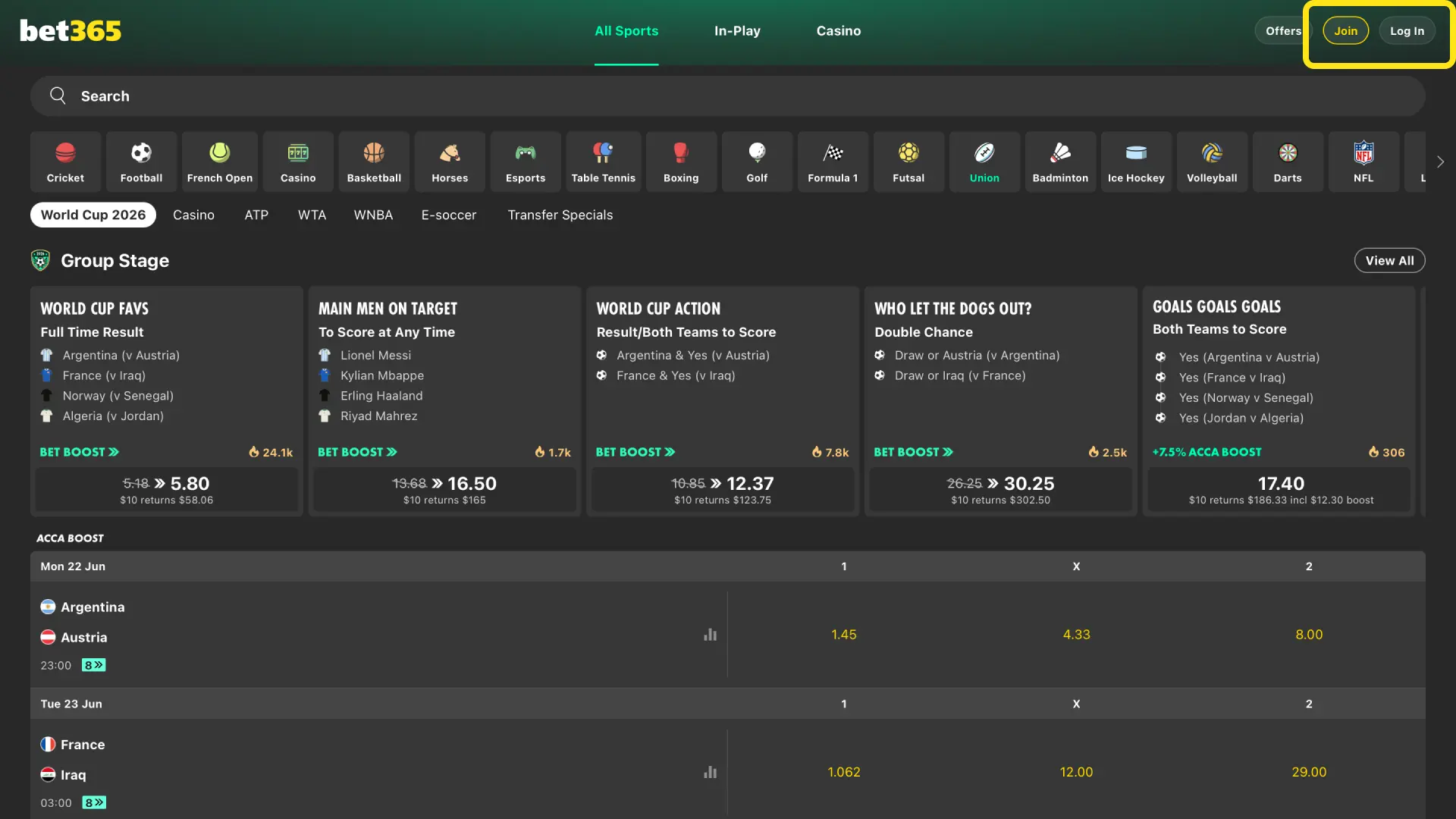 Register on Bet365 India with your name, email, and India mobile number in INR.