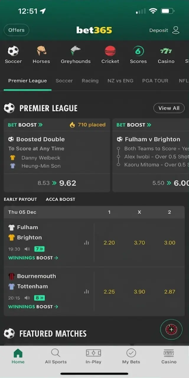 Tap the Log In button on Bet365 India to access sports betting, casino, and all sections.