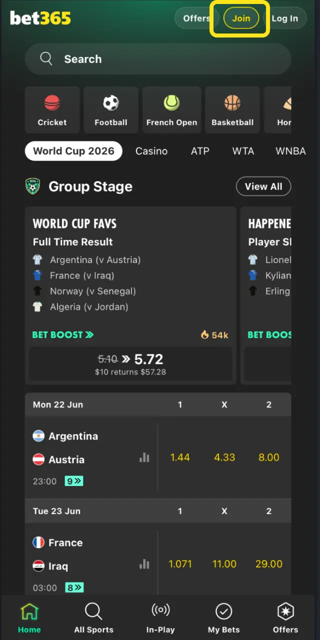 Register on Bet365 India and deposit a minimum of ₹400 using UPI or Paytm.