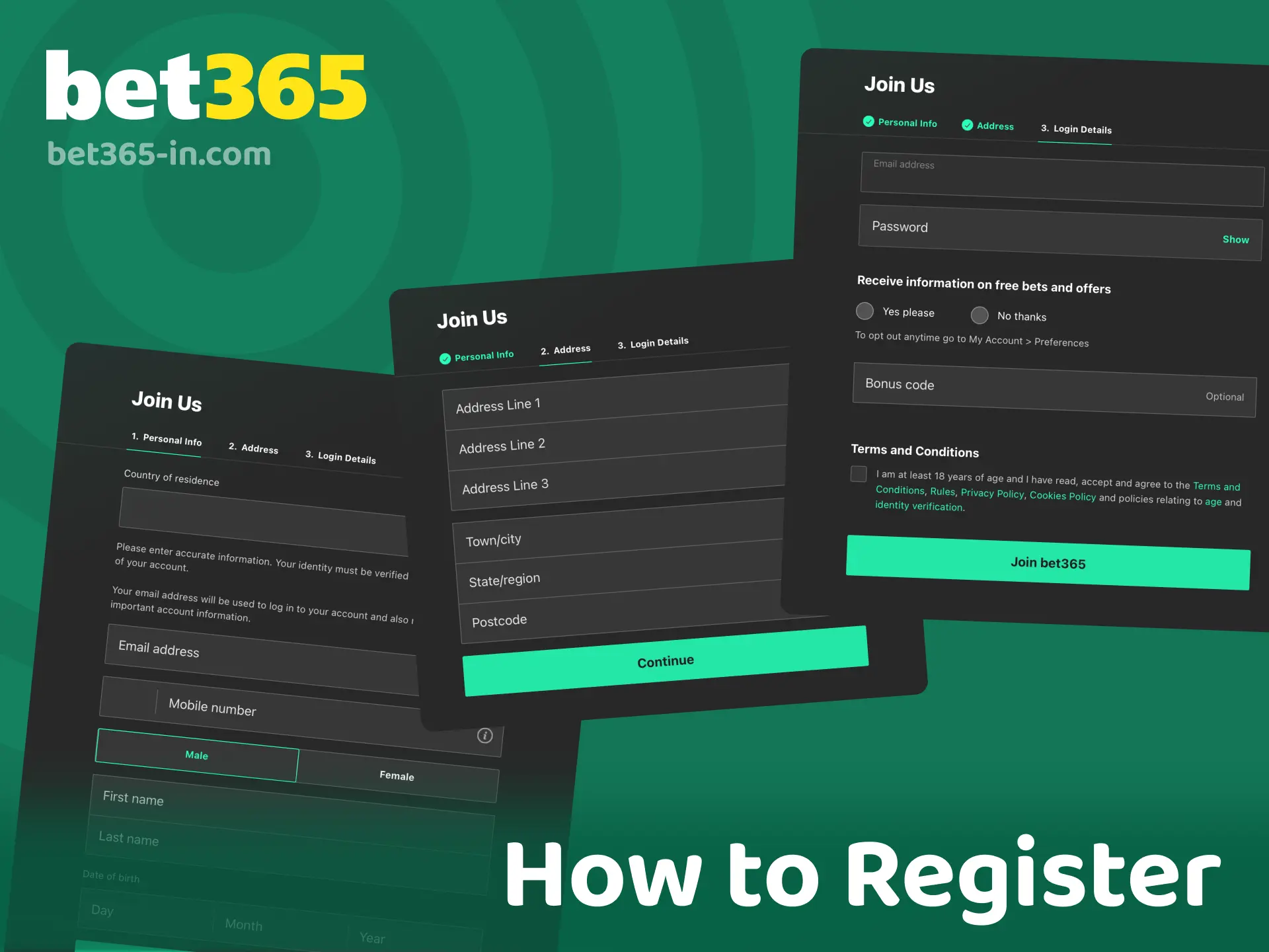 Step by step guide to register on Bet365 India and create your betting account.