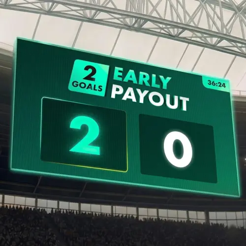 Early Payout feature on Bet365 India where your bet is settled if your team leads by 2 goals.