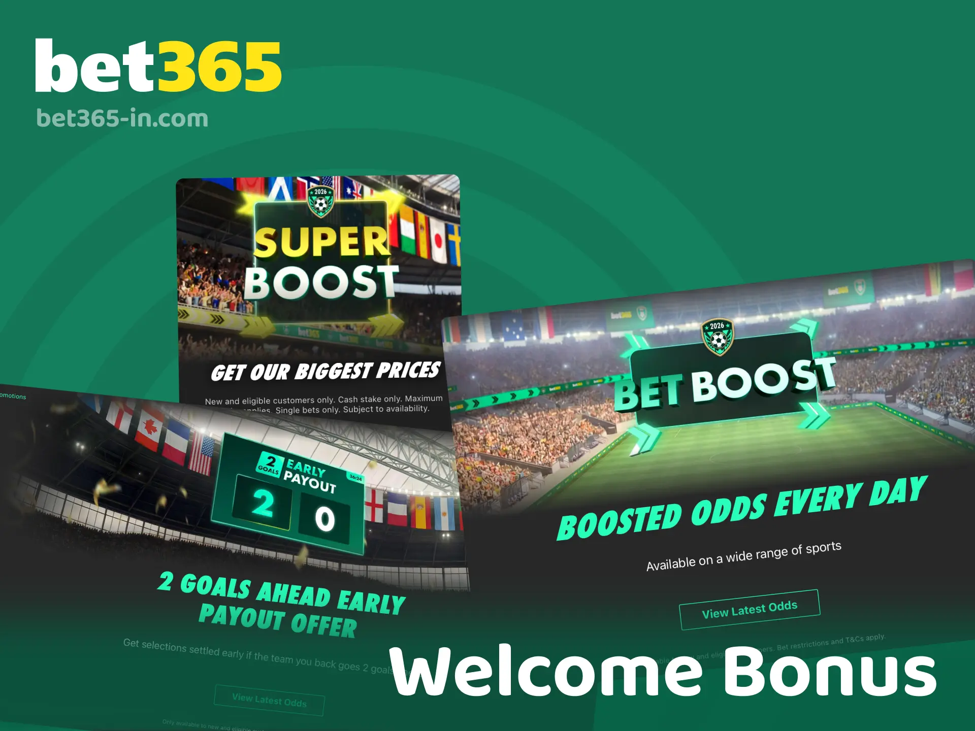 Welcome bonus after you complete sign up on Bet365 India with 15% match up to ₹4,000.