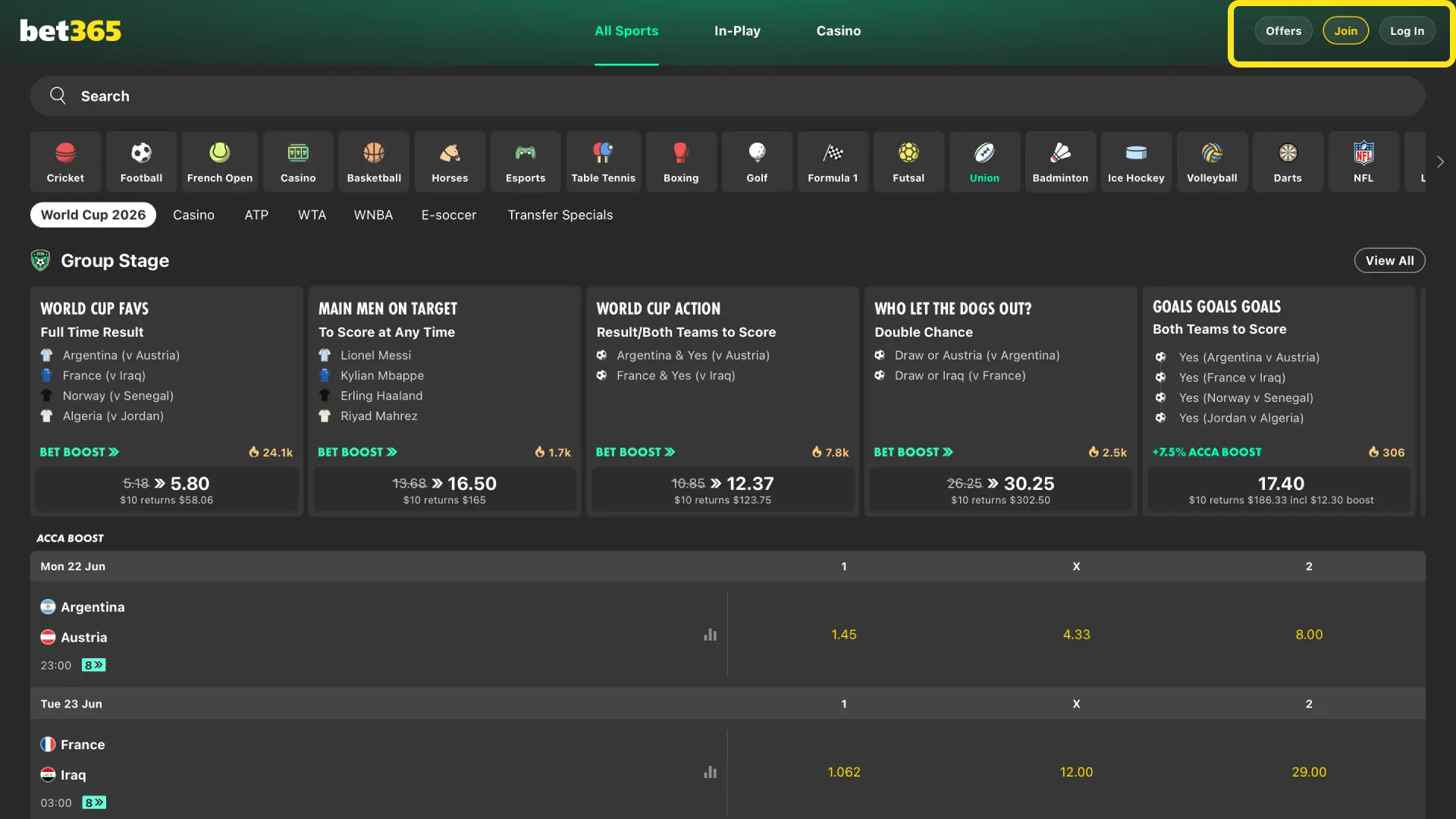 Open Bet365 India app or website and sign in using your email or biometric login.